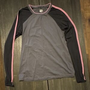 hind Women's Activewear Long Sleeve Top Gray Black Pink Crew Neck M